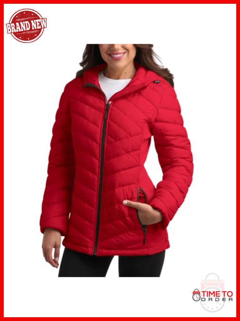 Midweight Quilted Puffer Jacket With Hood & Zip Pockets